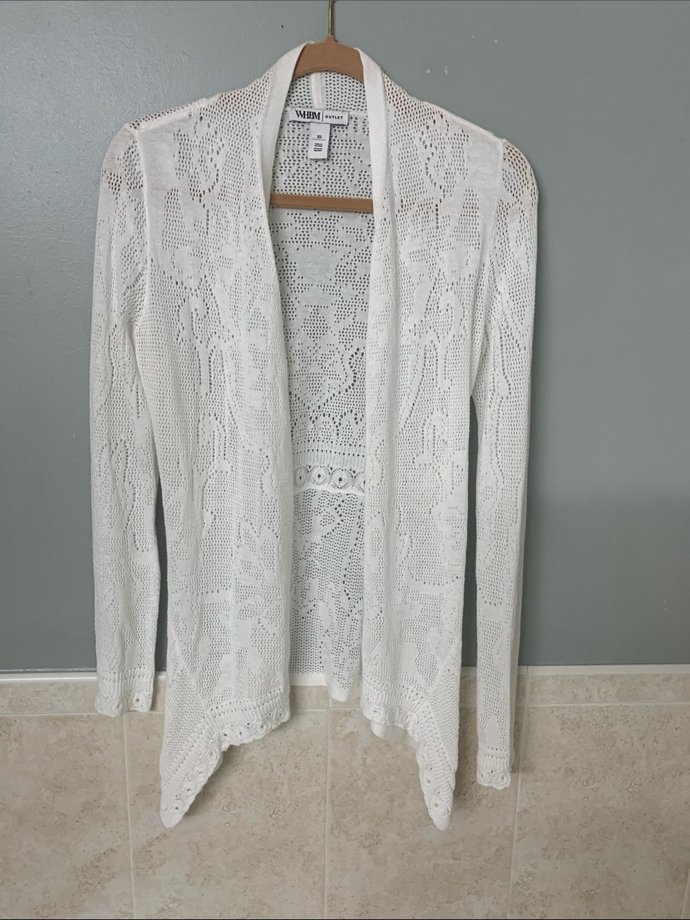 White House Black Market White Open-Front Crochet Cardigan